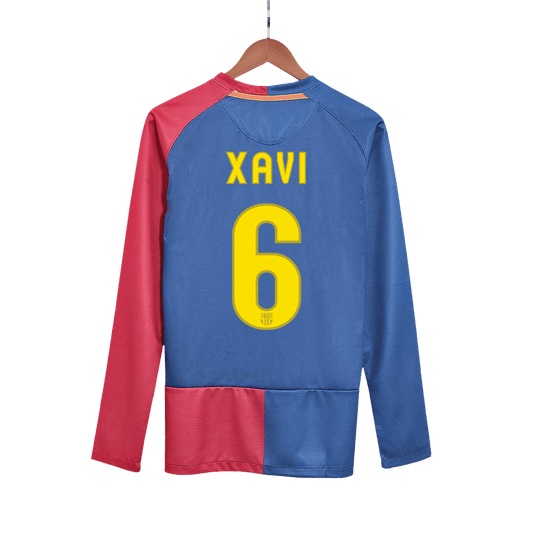 Koszulka piłkarska retro z długim rękawem FC Barcelona UCL Final UCL 2008/09 domowa XAVI #6 - Kibula