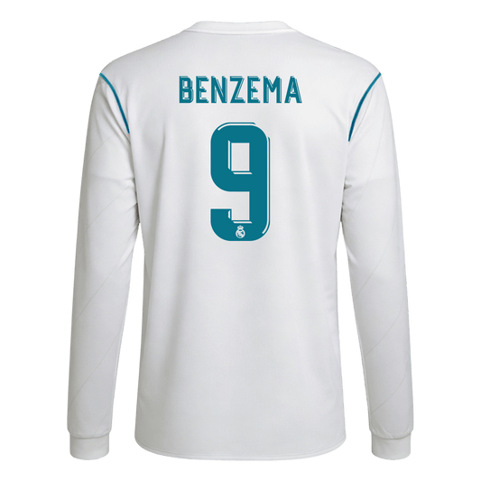 Koszulka piłkarska retro z długim rękawem Real Madryt 2017/18 domowa BENZEMA #9