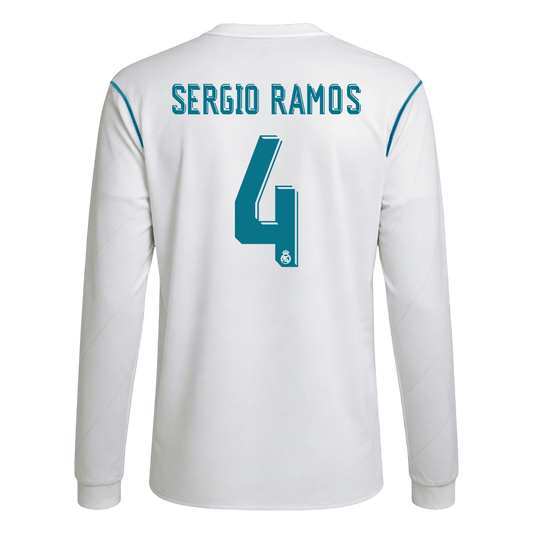 Koszulka piłkarska retro z długim rękawem Real Madryt 2017/18 domowa SERGIO RAMOS #4