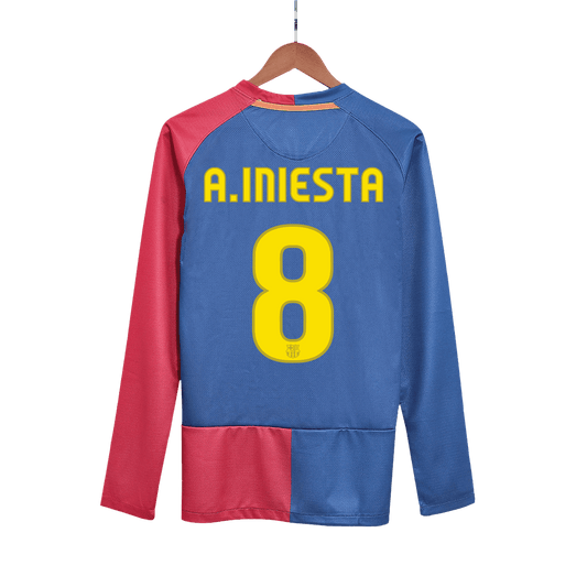 Koszulka piłkarska retro z długim rękawem FC Barcelona UCL Final UCL 2008/09 domowa A.INIESTA #8 - Kibula